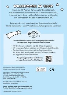 "Willkommen im Club! Entdecke 40 Ausmal-Karten voller Gemütlichkeit, Girl Moments und Freundinnenzeit. Logo: pen2nature."