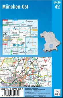 "München-Ost UK50 42; Karte mit Orten: Freising, Erding, Rosenheim; Preis 9,90 €; Herausgeber: Landesamt für Digitalisierung."