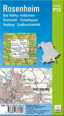 Rosenheim ATK25 P13, Regionen: Bad Aibling, Kolbermoor, Bruckmühl. Landkarte mit Orts- und Straßennamen. Preis 9,90 €.