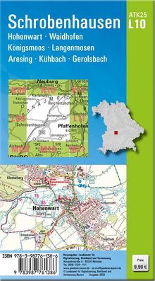 „Schrobenhausen, Hohenwart, Waidhofen, Königsmoos, Langenmosen, Aresing, Kühbach, Gerolsbach.“ Eine Karte mit Preisangabe.