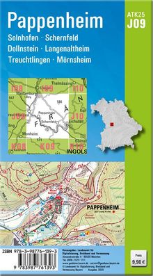 Pappenheim, Solnhofen, Schernfeld, Dollnstein. ATK25 J09. Landkarte mit Details und Preis: 9,90 €.