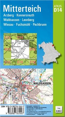 Titel: Mitterteich. Orte: Arzberg, Konnersreuth, Waldsassen, Leonberg. Kartenübersicht und Preisangabe in der Ecke.