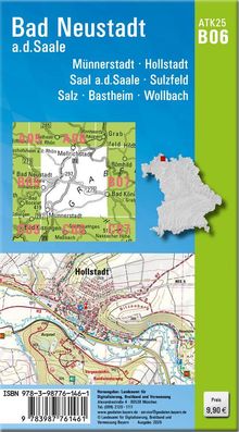 Bad Neustadt a.d. Saale, ATK25 B06, Preis 9,90 €. Karte mit Umgebung beschriftet, Landkarte mit Ortsnamen.