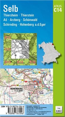 "Selb, Thiersheim, Thierstein, Aš, Arzberg, Schönwald, Schirnding, Hohenberg a.d. Eger. ATK25 C14. Karte mit Städten."