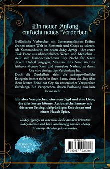 Ein neuer Anfang entfacht neues Verderben. Gedrungene, dekorative Gestaltung mit einem blauen Muster und Verzierungen.