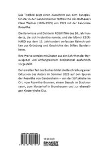 Ein Text beschreibt das Buch über ein Buntglasfenster und die Werke von Roswitha und Eberhard, mit Ausflügen zu historischen Orten. Unten ein Logo und der Preis 18,90 EUR.