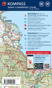 Kompass Wander- & Fahrradkarte. Aktivitäten: Wanderwege, Fahrradwege, Skitouren. Mit digitaler Karte in der Kompass-App.