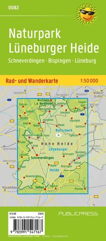 Naturpark Lüneburger Heide, Schneverdingen, Bispingen, Lüneburg. Rad- und Wanderkarte 1:50 000. Grüner Hintergrund.
