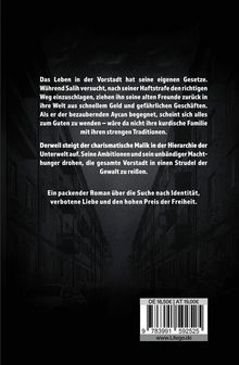 Text beschreibt das Leben in der Vorstadt mit Gesetzesbrüchen, Identitätssuche und Liebe. Hintergrund: düstere Straßenszene.