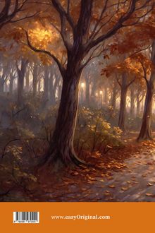 www.easyOriginal.com. Eine malerische Waldszene im Herbst, mit orangefarbenem Laub auf den Bäumen und am Boden.