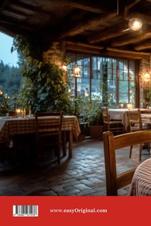 www.easyOriginal.com. Gemütliches Restaurant mit karierten Tischdecken, Holzstühlen, Pflanzen und Laternenlicht.