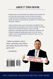 Text über Hausverkauf; Zitat: "Sellers need better advice..." von Scott McClure; Bild eines lächelnden Mannes mit Schild.
