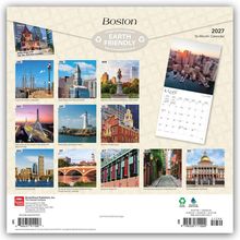 "Boston", "EARTH FRIENDLY", "2027 16-Month Calendar". Fotos von Boston-Sehenswürdigkeiten und Wahrzeichen.