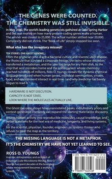 Ein Hintergrund mit molekularen Strukturen. Text: Über Gene, Chemie und das unsichtbare Potenzial für Medizin.