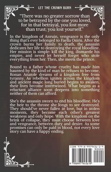 "LET THE CROWN BURN" oben. Zitat über Verrat. Geschichte um Assassinin Faella Osiris, Rache und unerwartete Liebe.