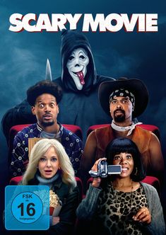 „SCARY MOVIE 6“, darunter „FSK ab 16 freigegeben“ und „VORAB-COVER“. Personen in Kinositzen, eine mit Kamera.