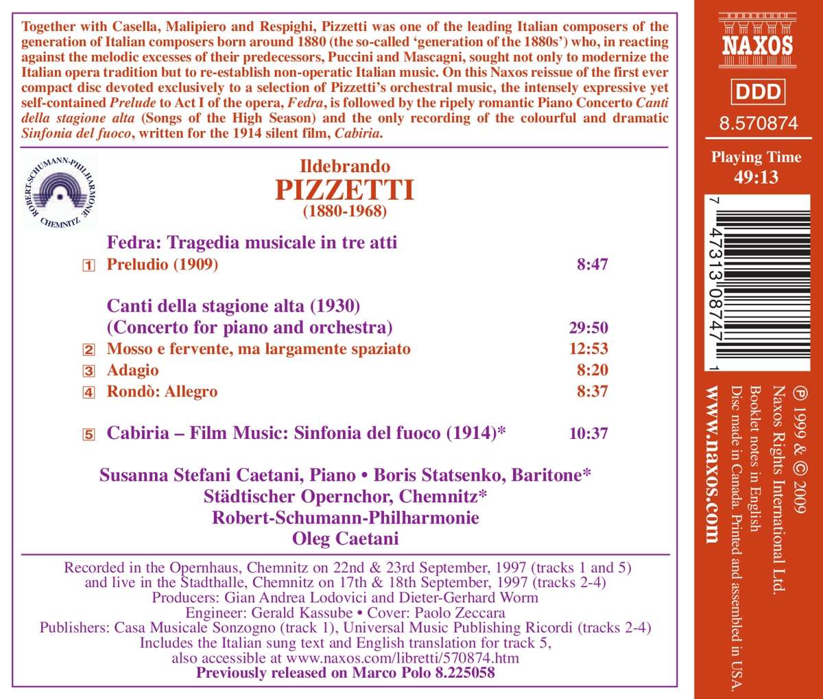Ildebrando Pizzetti: Klavierkonzert &amp;quot;Canti della stagione alta&amp;quot; (CD) – jpc