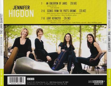 Jennifer Higdon (geb. 1962): Streichquartett "An Exaltation of Larks", CD