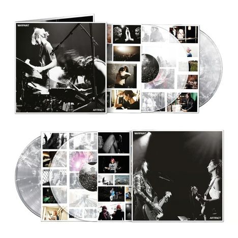 Collage mit "WARPAINT" und "ARTIFACT", Schwarz-Weiß-Konzertbildern und verschiedenen Fotos hinter transparenten Schallplatten.