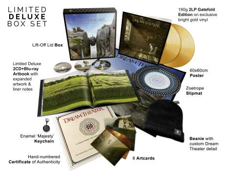 Dream Theater: A View From The Top Of The World (180g) (Limited Deluxe Edition Box Set) (Gold Vinyl), 2 LPs, 2 CDs, 1 Blu-ray Disc und 1 Merchandise