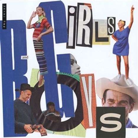 Text: "GiRLs and BoYS". Collage aus bunt gekleideten Personen. Stilisiert und mit verschiedenen Schriftarten arrangiert.