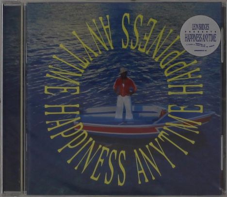 Text: "Happiness Anytime", "Leon Bridges Presents".  
Illustration mit einer Person in rotem Outfit auf einem Boot im Wasser.