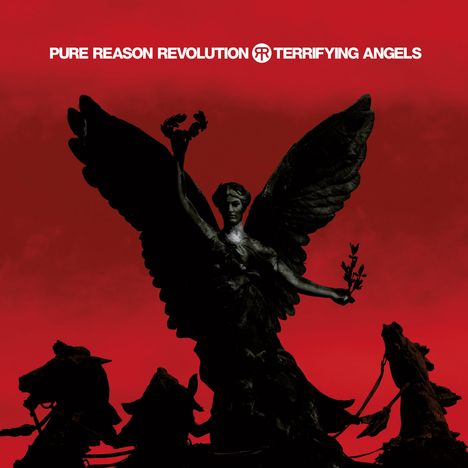 Text: "PURE REASON REVOLUTION TERRIFYING ANGELS". Eine Skulptur eines Engels vor rotem Himmel.