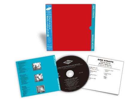 Dire Straits "Making Movies" Album mit rotem Cover, blauer Rand. CD und Booklet mit Titeln und Bandinformationen.