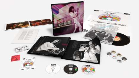 Queen: A Night At The Odeon - Hammersmith 1975 (Limited Super Deluxe Edition), 1 CD, 1 DVD, 1 Blu-ray Disc und 1 Single 12"