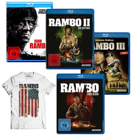 Rambo 1-4 (Blu-ray inkl. T-Shirt), 4 Blu-ray Discs und 1 T-Shirt