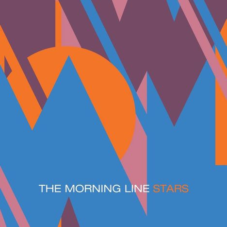 „THE MORNING LINE STARS“. Geometrische Formen: Kreise, Dreiecke in Blau, Orange und Violett. Abstrakte Komposition.