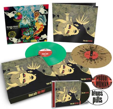 Blues Pills: Holy Moly! (Limited Edition) (Black/Gold Splatter Vinyl + Green Vinyl), 1 LP, 1 Single 10" und 1 CD