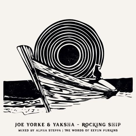 "JOE YORKE & YAKSHA - ROCKING SHIP" darüber Illustration eines Bootes mit einer stilisierten, großen Sonne im Hintergrund.