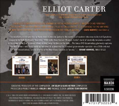 Elliott Carter (1908-2012): Streichquartette Nr.1-5, 3 CDs und 1 DVD