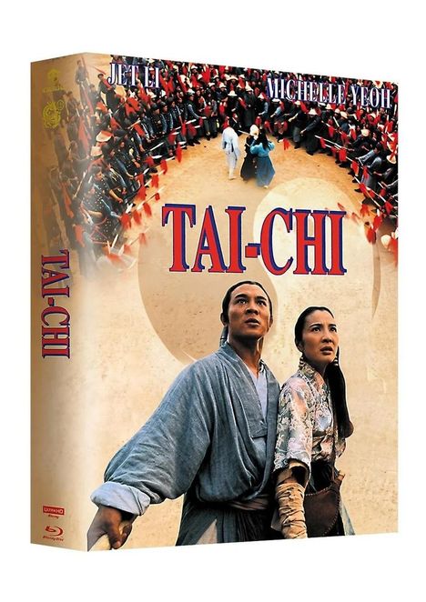 Oben die Namen "Jet Li" und "Michelle Yeoh", groß "Tai-Chi". Zwei Personen in historischen Kostümen blicken dramatisch.