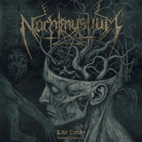 "Nerakthuathlum" und "Live Decay" sind in kunstvollen Schriftarten geschrieben. Eine düstere Illustration eines Kopfes mit Ästen.