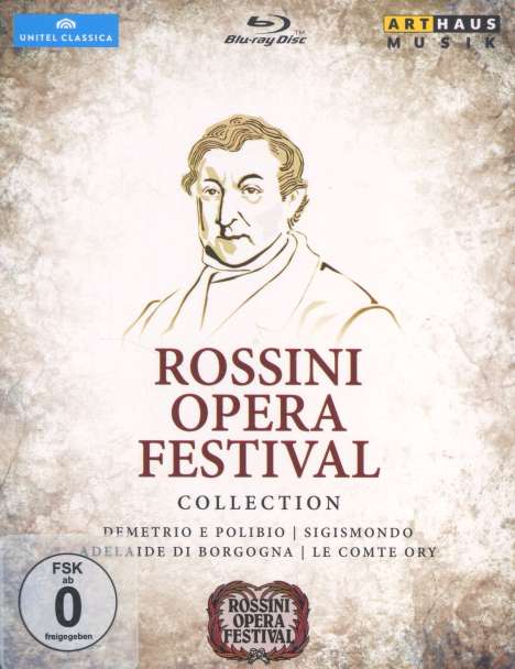 Gioacchino Rossini (1792-1868): 4 Gesamtopern "Rossini Opera Festival", 4 Blu-ray Discs