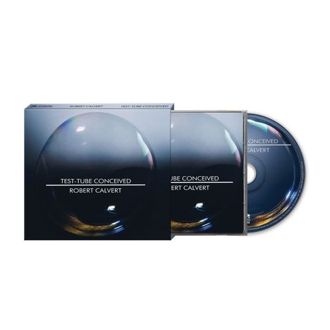 "TEST-TUBE CONCEIVED ROBERT CALVERT" auf CD-Hülle und Disc; dunkelblaues, sphärisches Design.