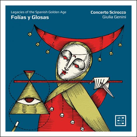 "Legacies of the Spanish Golden Age", "Folías y Glosas", "Concerto Scirocco", "Giulia Genini". Illustration eines stilisierten Gesichts mit Hut.