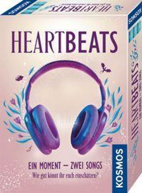 "Heartbeats", "Ein Moment – Zwei Songs. Wie gut könnt ihr euch einschätzen?", Kopfhörer-Illustration mit bunten Akzenten.