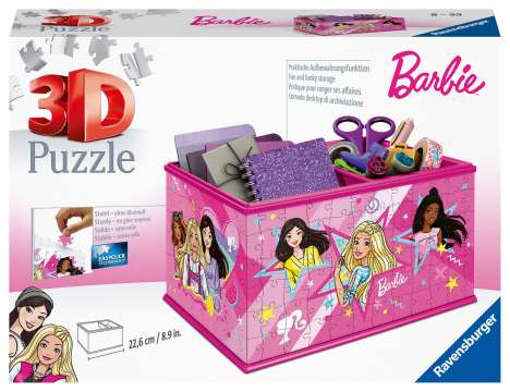 Ravensburger 3D Puzzle 11584 - Aufbewahrungsbox Barbie - Praktischer Organizer für Barbie Fans - Geschenkidee für Erwachsene und Kinder ab 8 Jahren, Diverse