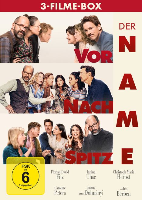 3-FILME-BOX, DER VORNAME, DER NACHNAME, DER SPITZNAME. FSK ab 6 freigegeben. Menschen diskutieren lebhaft.