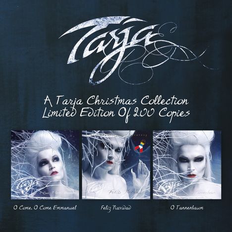 A Tarja Christmas Collection. Limited Edition Of 200 Copies. Zeigt drei Porträts mit weißem Haar und winterlichem Hintergrund.