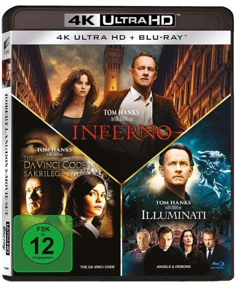 The Da Vinci Code - Sakrileg / Illuminati / Inferno (Ultra HD Blu-ray &amp; Blu-ray), 3 Ultra HD Blu-rays und 3 Blu-ray Discs