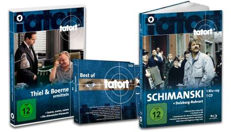 Tatort Schimanski (Blu-ray &amp; CD im Mediabook) / Thiel &amp; Boerne ermitteln (2er DVD-Box) / Best of Tatort (3er CD-Special), 1 Blu-ray Disc, 4 CDs und 2 DVDs