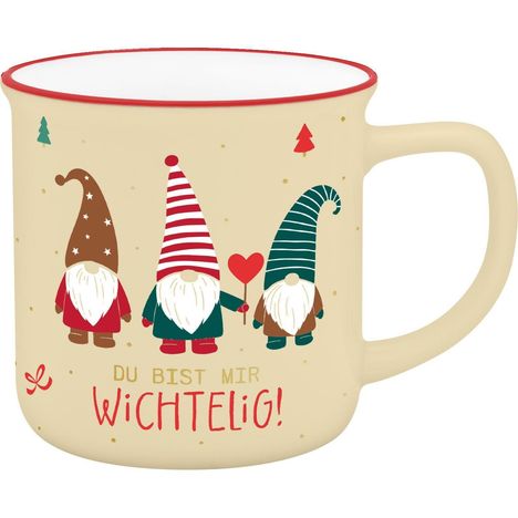 Text: "DU BIST MIR WICHTELIG!" Drei bunte Wichtel mit Hüten; einer hält ein rotes Herz.