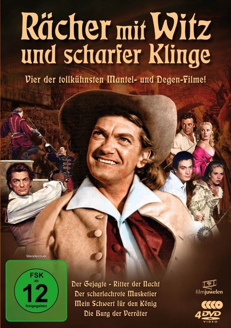 „Rächer mit Witz und scharfer Klinge“ und vier Mantel- und Degen-Filme. FSK 12. Ein Mann mit Hut im Vordergrund.
