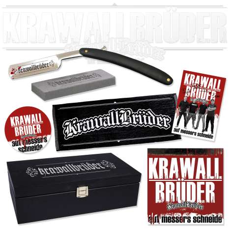 KrawallBrüder: Auf Messers Schneide (Limited Edition) (Box Set), 1 CD, 1 DVD und 2 Merchandise