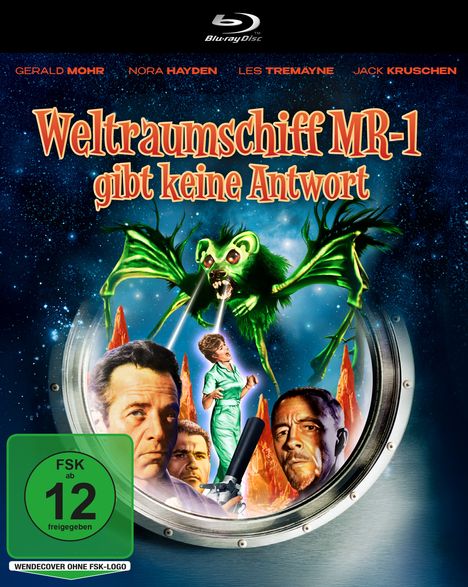 „Weltraumschiff MR-1 gibt keine Antwort“ steht in roter Schrift; darunter ein grünes Alien und Astronauten im Raumschiff.