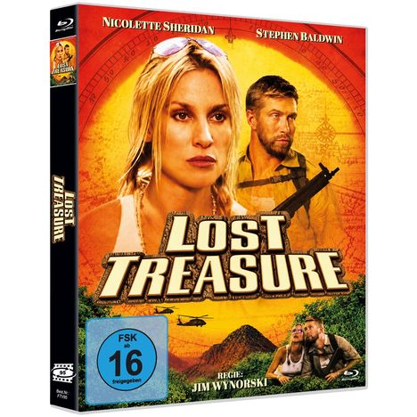 "Lost Treasure", Nicolette Sheridan, Stephen Baldwin, FSK 16. Regie: Jim Wynorski. Zwei Menschen vor einem Dschungelhintergrund.